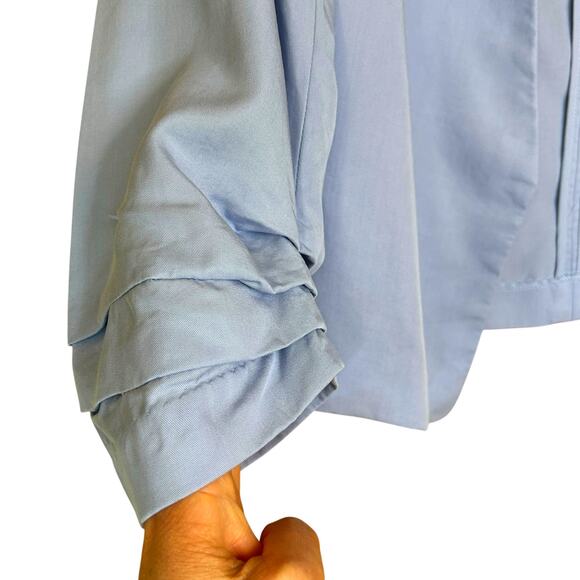 Joie Light Blue Tencel Cropped Blazer Size L Ruched Sleeves - Picture 2 of 5